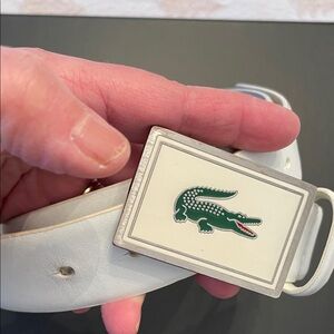 Lacoste White Belt with Green Crocodile Emblem